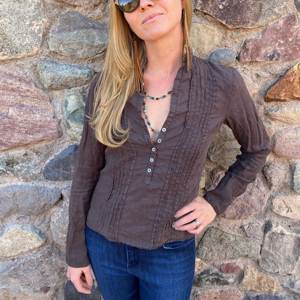 United Colors of Benetton Dark Brown Linen Blouse: $10